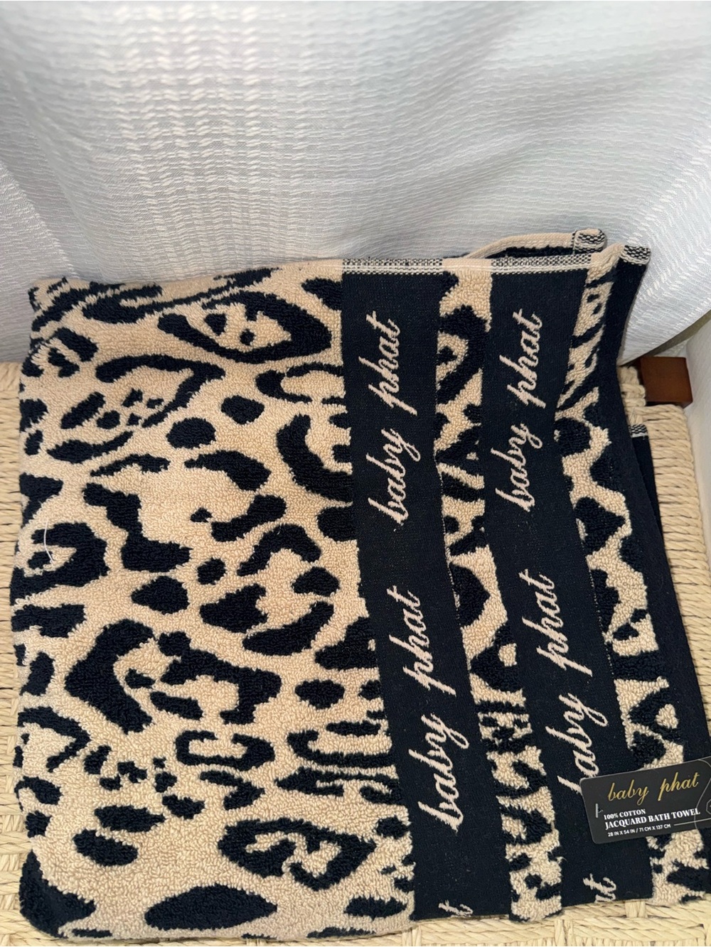 Large bath towel new baby phat leopard print tan black